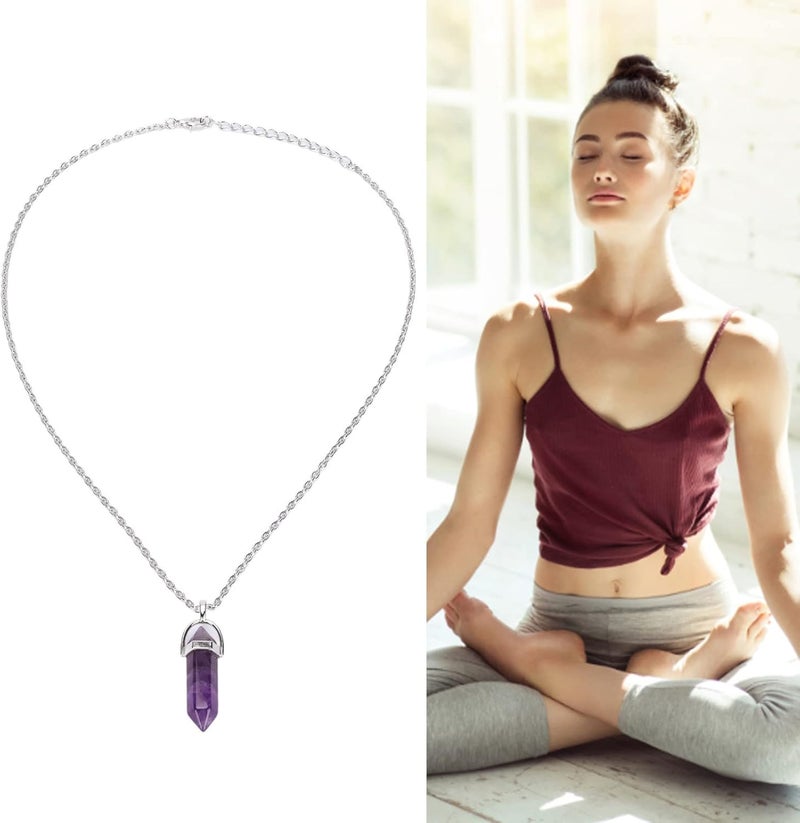 woobles Hexagonal Healing Crystal Pendant Necklace with Chain, Energy Healing Pendant, Natural Prism Stone Jewelry for Men Women(Amethyst) - Image 5
